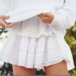 Aerie American Eagle Rock N Ruffle Tiered Lace Mini Skirt in White